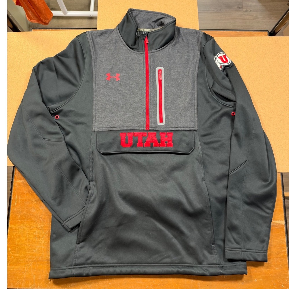 Under Armour Utah Utes Quarter Zip Mens Small Black Grey Excellent ColdGear Tech